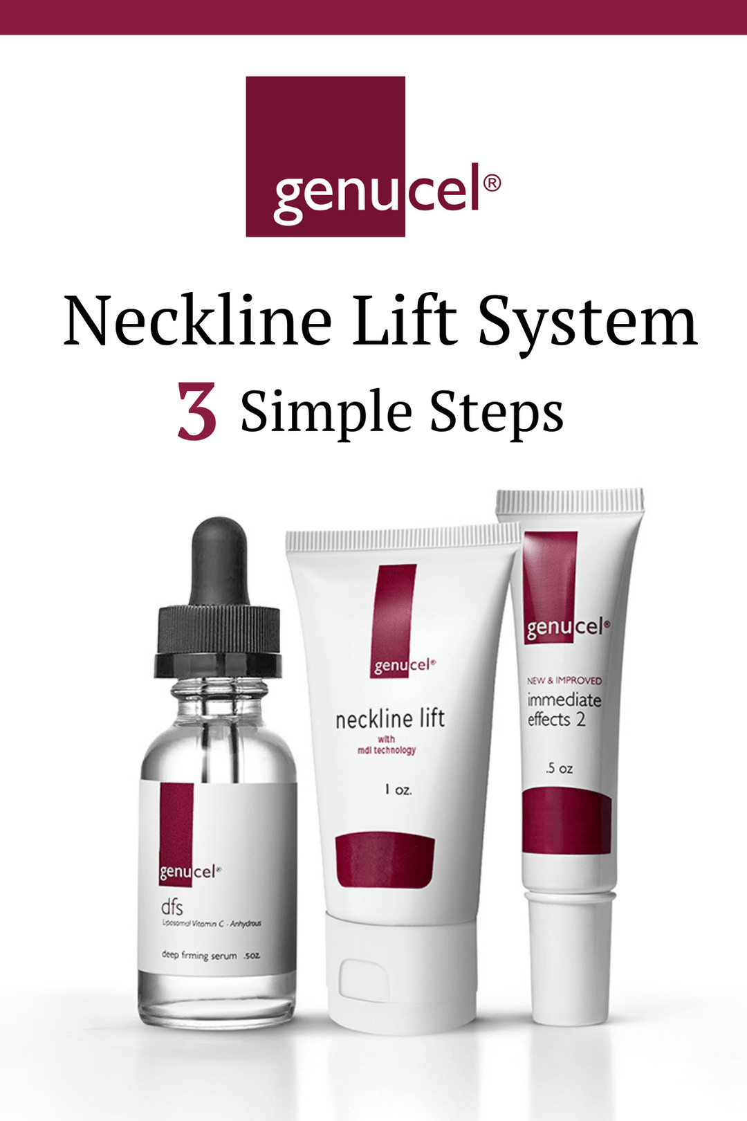 Genucel Neckline Lift System with three products on a white background