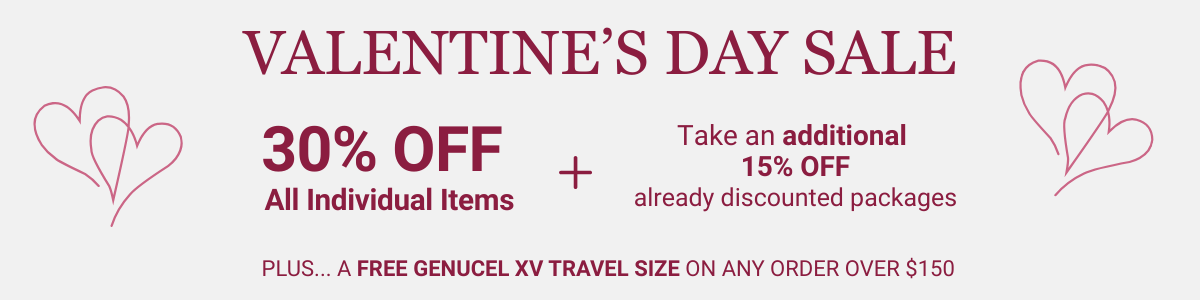Valentine's Day sale advertisement with discounts on a light pink background
